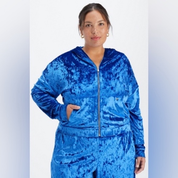 Fabletics Blue Crushed Velour Zip Up Hoodie Size XL - Picture 2 of 11